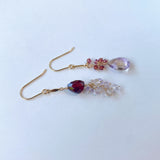 アメトリンとガーネットのアシンメトリーピアス