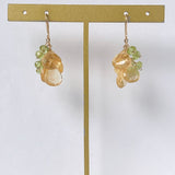 シトリンとペリドットのふさふさピアス