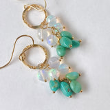 ラウンドカットオパールとソノランターコイズのリングピアス