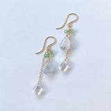 デュモルチェライトインクォーツとコロンビア産エメラルド、ムーンストーンのピアス