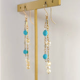 アコヤベビーパールとスリーピングビューティーターコイズ、ダイヤモンドの2連ピアス