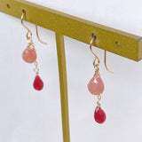 Delicate rhodochrosite and ruby ​​earrings from Peru 