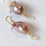 Oyster baroque pearl and opal earrings