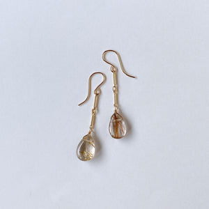 Golden rutilated quartz bar chain earrings