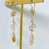 golden rutilated quartz and zircon earrings