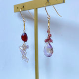 アメトリンとガーネットのアシンメトリーピアス