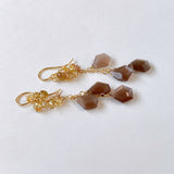 Chocolate moonstone and natural zircon earrings