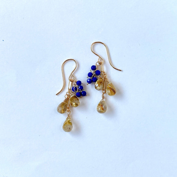 ルチルクォーツとラピスラズリのピアス