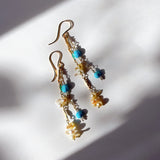 アコヤベビーパールとスリーピングビューティーターコイズ、ダイヤモンドの2連ピアス