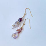 アメトリンとガーネットのアシンメトリーピアス