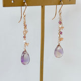 アメトリンと小粒天然石のロングピアス