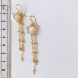 Butterfly pearl chain fringe earrings 