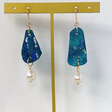 ローマングラスとアコヤパールのピアス