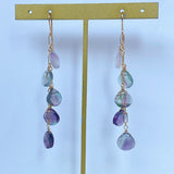 フローライトの五連ロングピアス　パープル