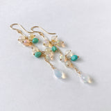 ラウンドカットオパールとソノランターコイズのロングピアス