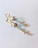 Large aquamarine and Ceylon sapphire long earrings