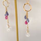 タンザナイトとルビー、ハーキマークォーツのリングピアス