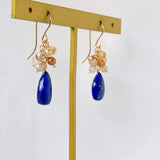 Lapis lazuli and golden rutilated quartz bouquet earrings