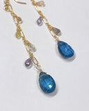 コンケーブカット ロンドンブルートパーズとサファイアのロングピアス