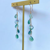 フローライトの五連ロングピアス　グリーン