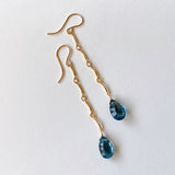 Concave London Blue Topaz Bar Chain Earrings 