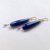 大きなラピスラズリと小さなタンザナイトのドロップピアス