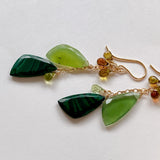 Green earrings with malachite, serpentine and petrol tourmaline