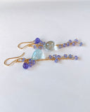 Large aquamarine and tanzanite long earrings