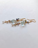 Large aquamarine and Ceylon sapphire long earrings