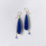 大きなラピスラズリと小さなタンザナイトのドロップピアス