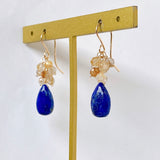 Lapis lazuli and golden rutilated quartz bouquet earrings