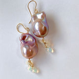 Oyster baroque pearl and opal earrings