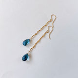 Concave London Blue Topaz Bar Chain Earrings 