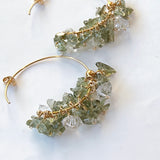 モルダバイトとハーキマークォーツのフープピアス