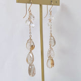 Golden rutilated quartz and herkimer quartz long earrings 