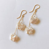 Butterfly pearl double earrings 