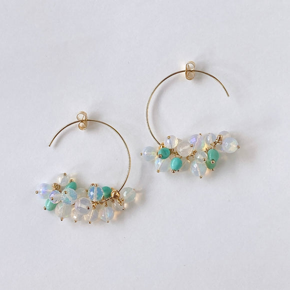 【YN様専用】ラウンドカットオパールとソノランターコイズのフープピアス