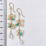 ラウンドカットオパールとソノランターコイズのロングピアス