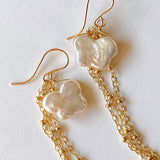 Butterfly pearl chain fringe earrings 