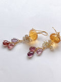 大粒シトリンとスピネルとグリーンサファイアのピアス