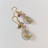 ゴールデンルチルクォーツとトルマリンのピアス