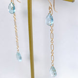 アクアマリンのダブルロングピアス