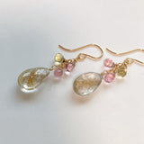 ゴールデンルチルクォーツとトルマリンのピアス