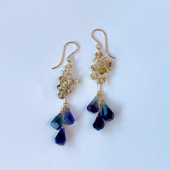 フローライトとナチュラルジルコンのピアス