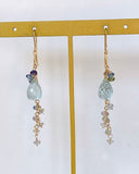 Large aquamarine and Ceylon sapphire long earrings