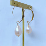 Single large drop freshwater pearl earrings 