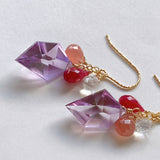 Peruvian rhodochrosite, lavender amethyst, ruby ​​and rainbow moonstone earrings 