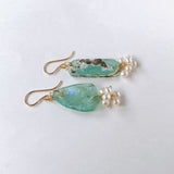 ローマングラスと淡水パールのフリルピアス