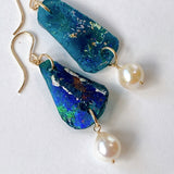 ローマングラスとアコヤパールのピアス