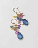 コンケーブカット ロンドンブルートパーズ とサファイアのブーケピアス